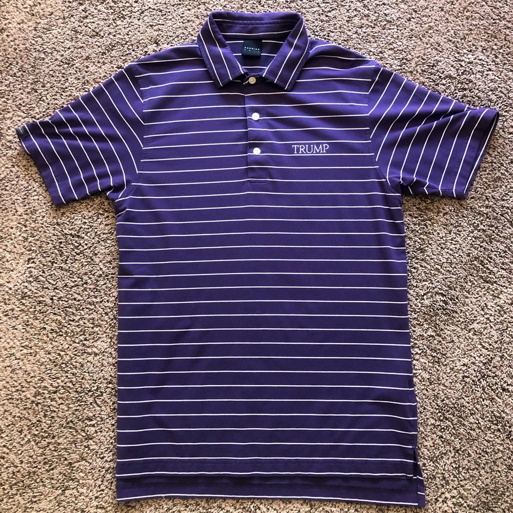 Dunning GolfClassic Purple Striped Polo Shirt with Trump logo, size s